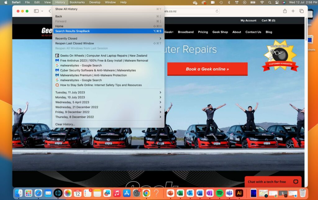 Screenshot of MacBook using Search Results SnapBack