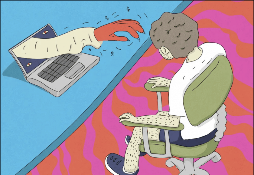 man being attacked by computer virus