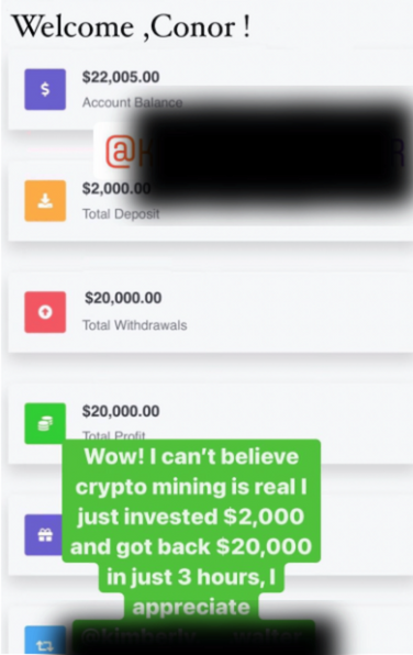 Social media scam screeshot